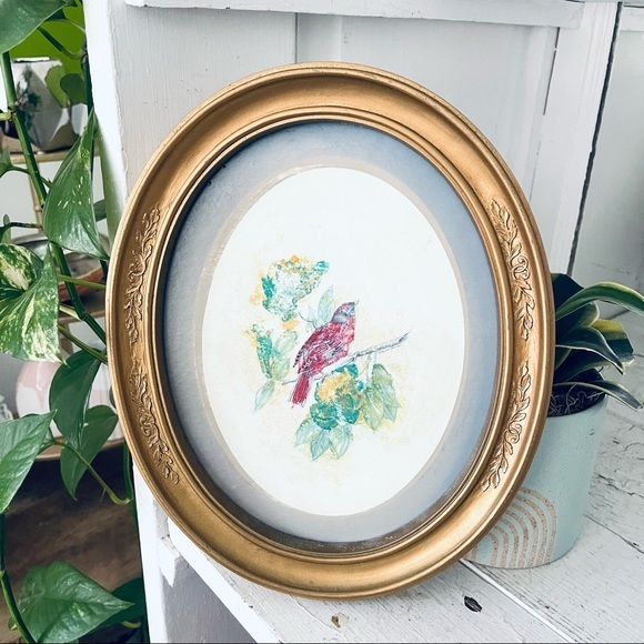 Vintage Wall Decor Vintage Colorful Bird Print In Gold Ornate Oval